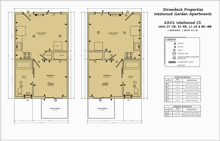 Floor Plan (2351 Westwood Court; 1 Bedroom @ 417 Square Feet) // Snapshot